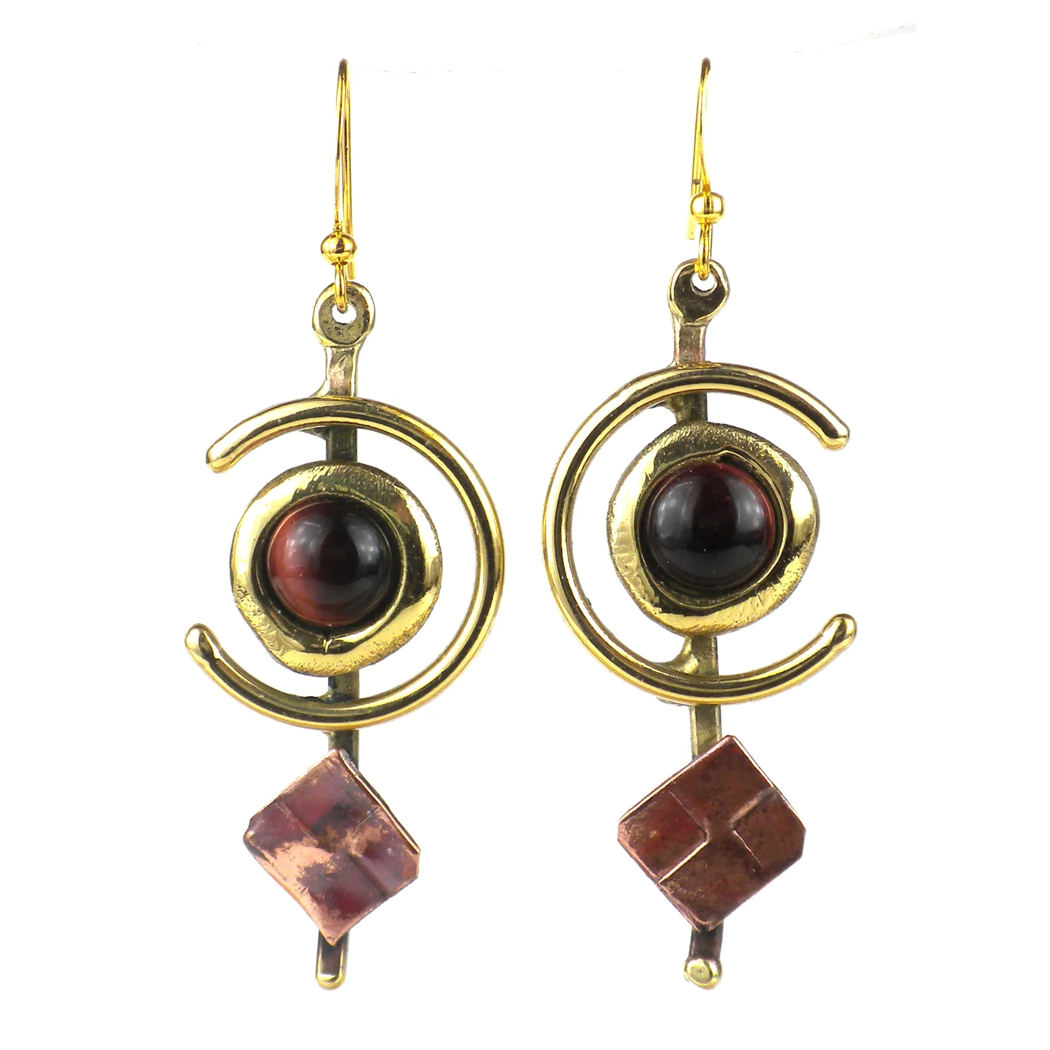 Earthy Red Tiger Eye  C  Brass and Copper Earrings Brass Images