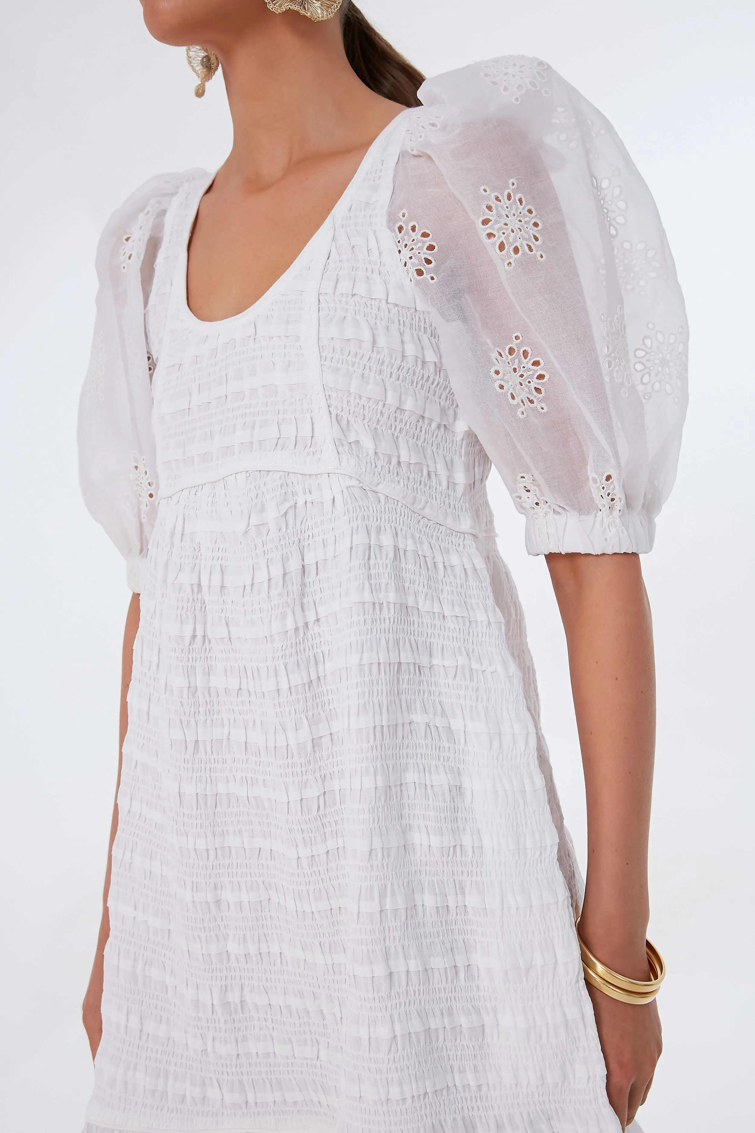 Eggshell Blaine Eyelet Puff Sleeve Smocked Dress