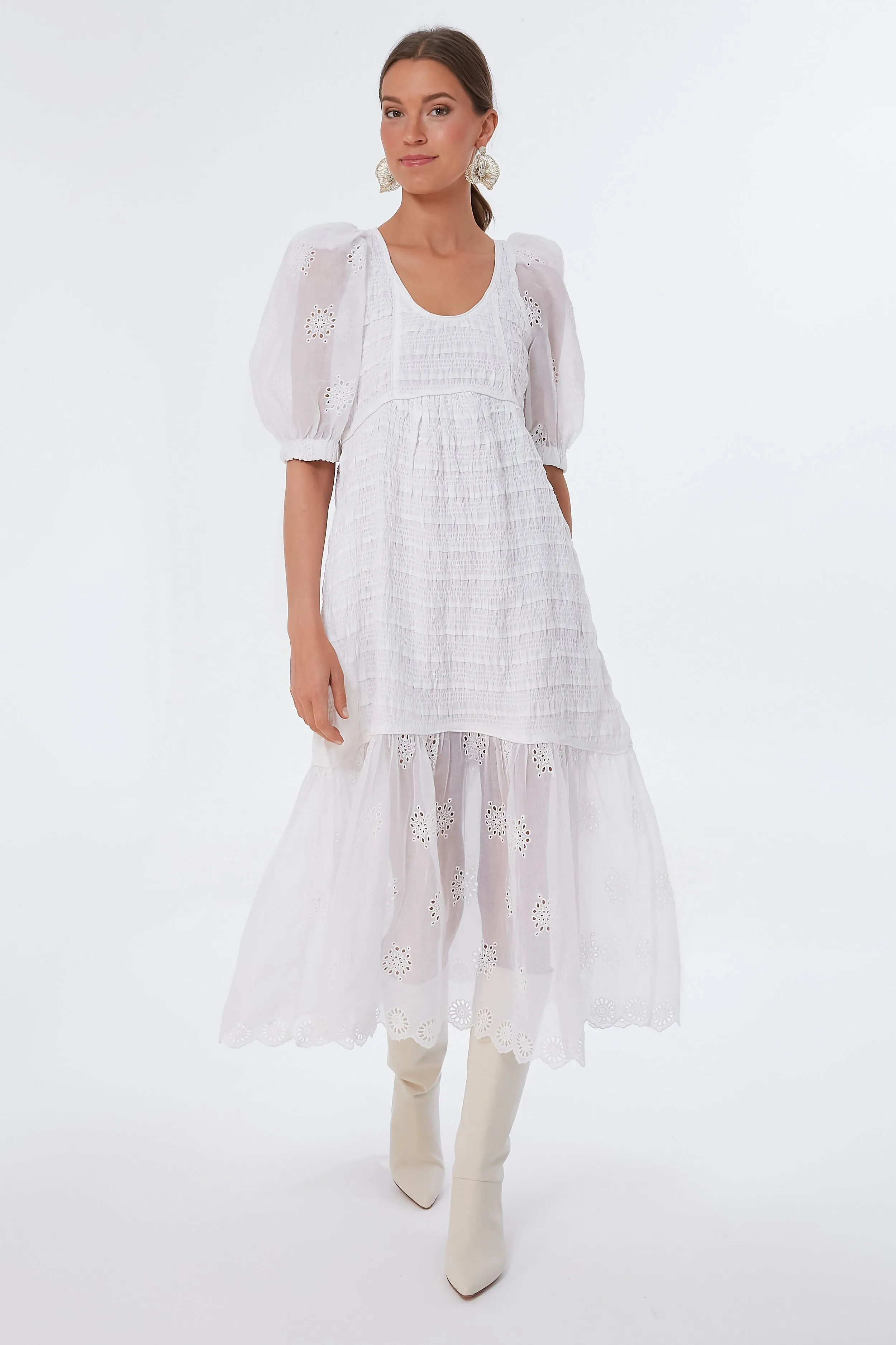 Eggshell Blaine Eyelet Puff Sleeve Smocked Dress