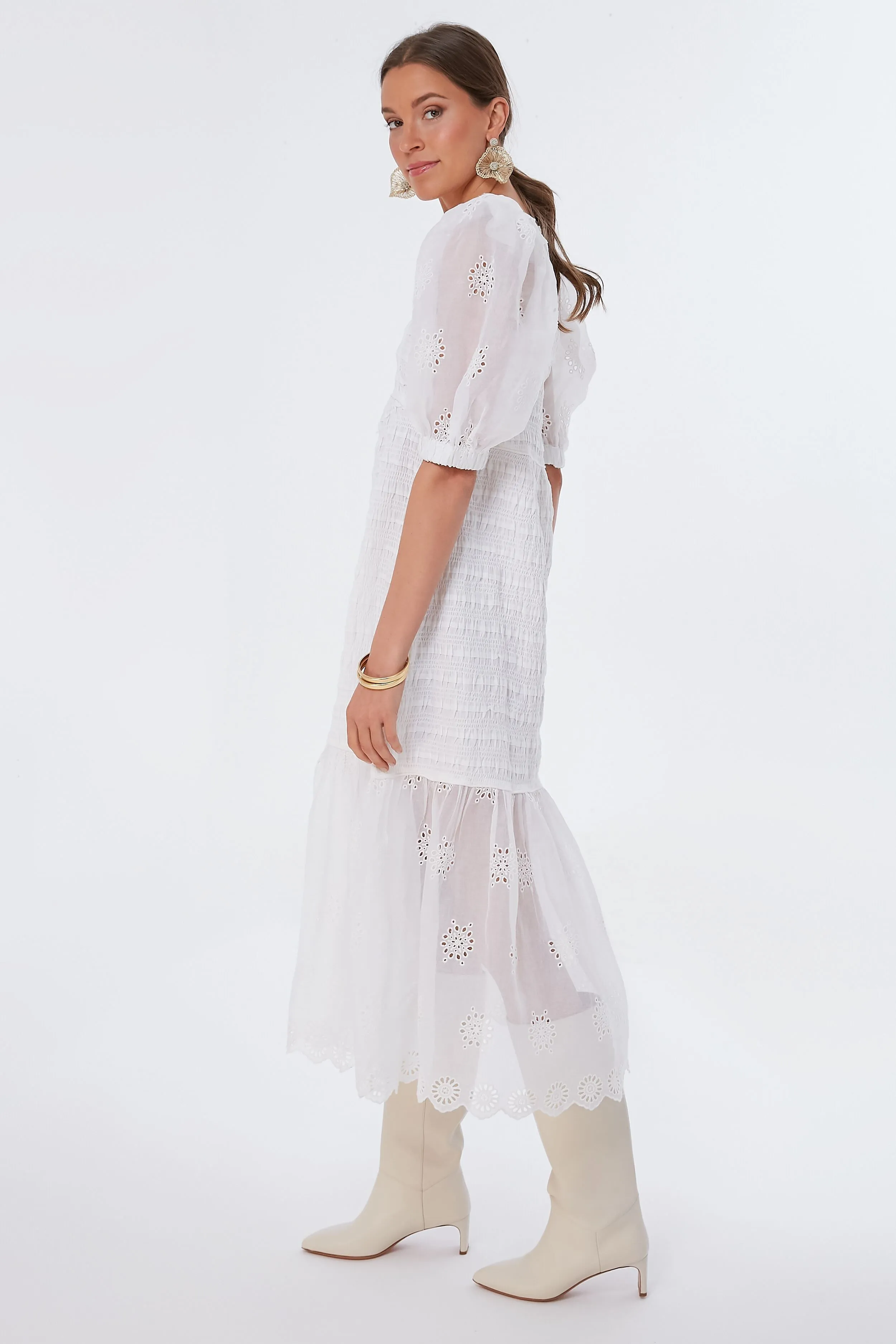 Eggshell Blaine Eyelet Puff Sleeve Smocked Dress