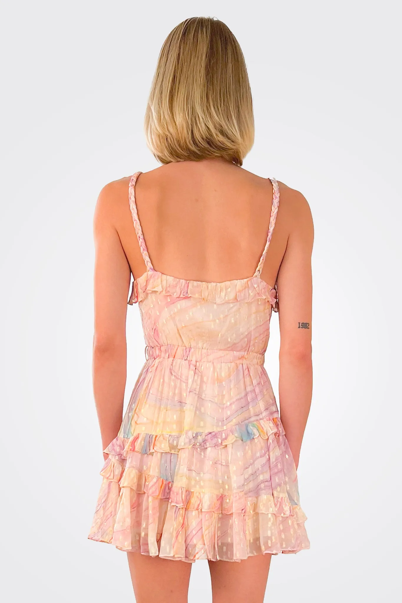 Eira Belted Mini Dress - Peach / Lilac