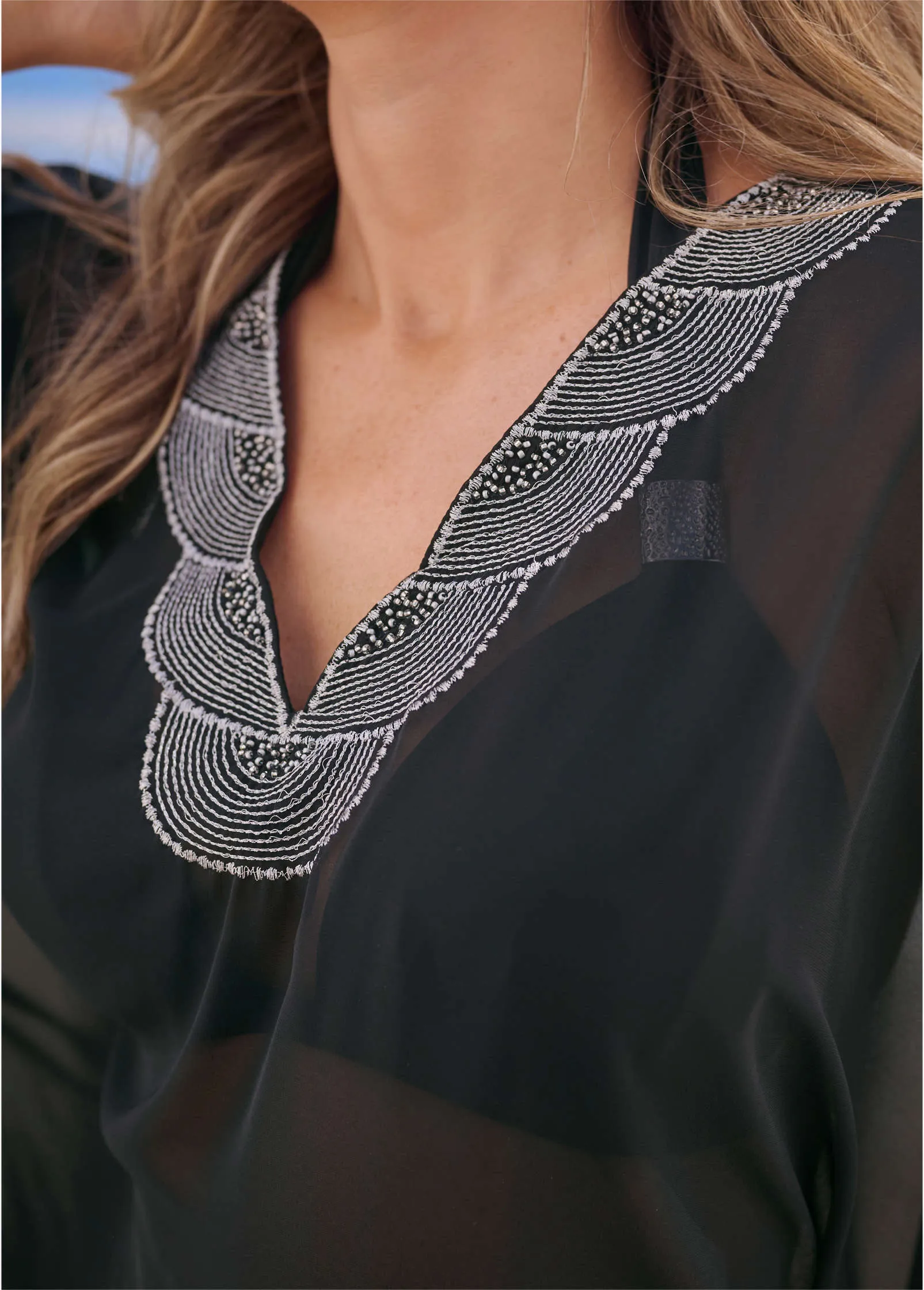 Embellished Tunic Cover-Up - Black Beauty