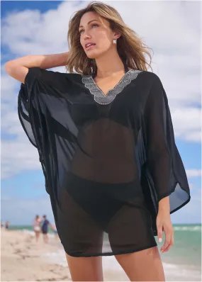 Embellished Tunic Cover-Up - Black Beauty