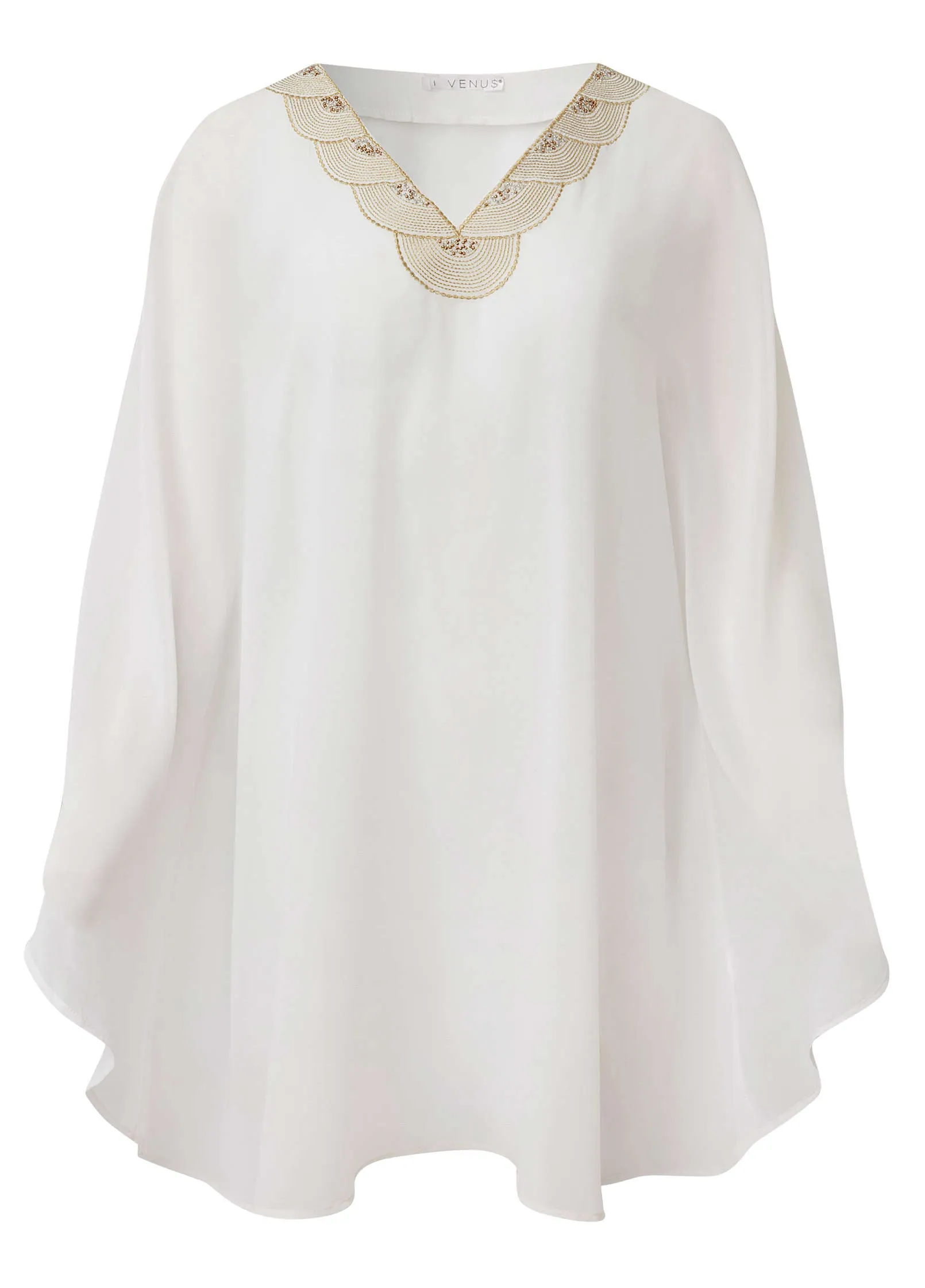 Embellished Tunic Cover-Up - Pearl White