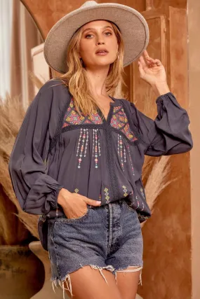 Embroidered Lace Blouse, Midnight