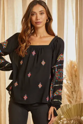 Embroidered Square Neck Top