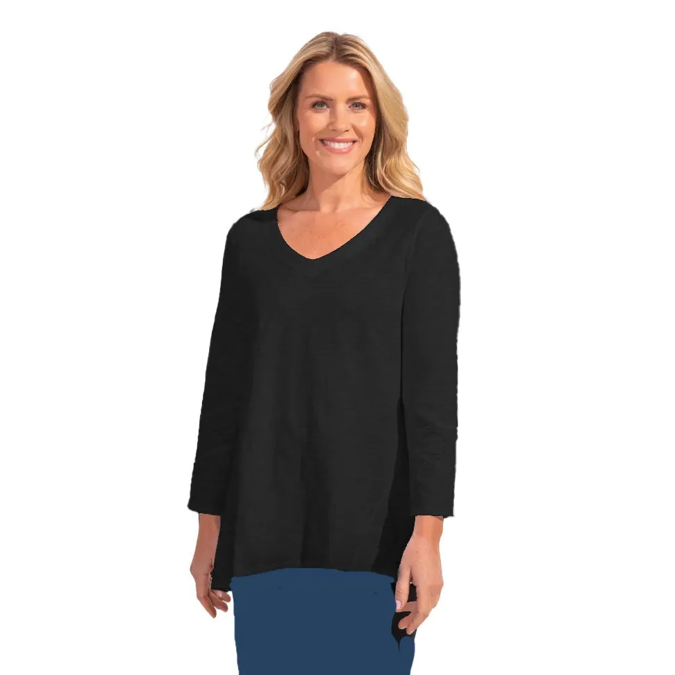 Escape by Habitat V-Neck Tunic Top in Black - 10019-BLK