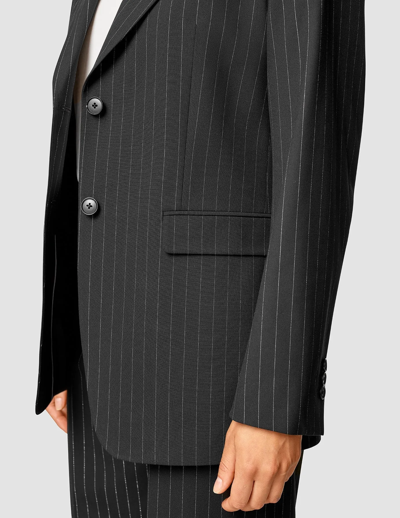 Essential Blazer Black Silver Pinstripe