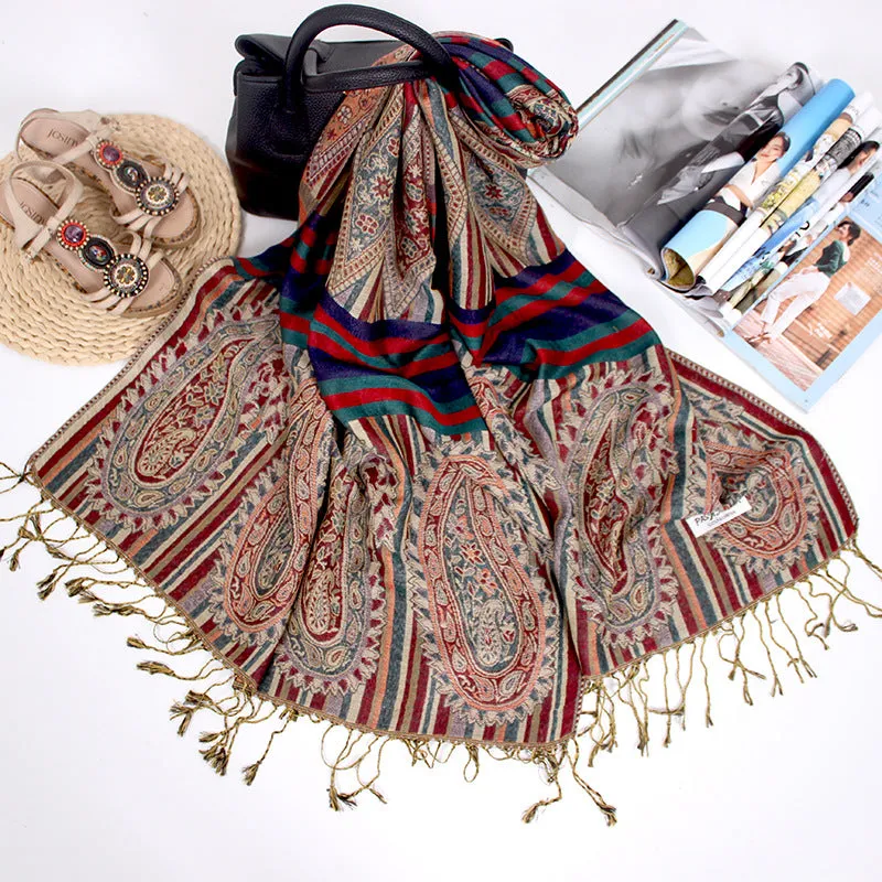 Ethnic Style Long Scarf Nepal Jacquard Fringed Cotton Ladies Shawl Scarf