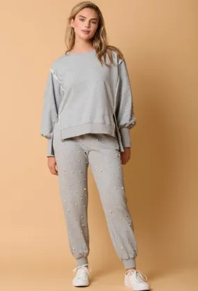 Fantastic Fawn - Heathered Gray Pearl Jogger & Sweatshirt Set