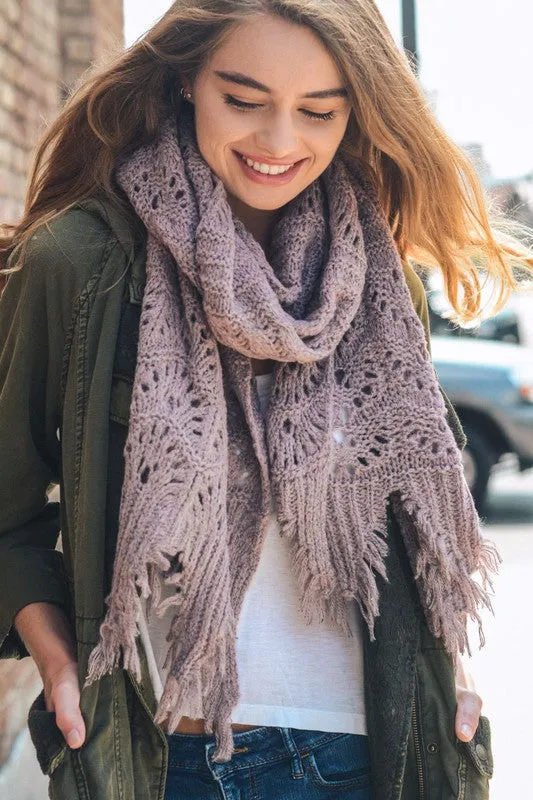 Feathered Lacey Knit Scarf