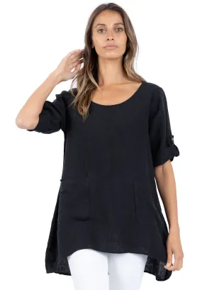 Federica Black Sand Washed Linen Tunic Top