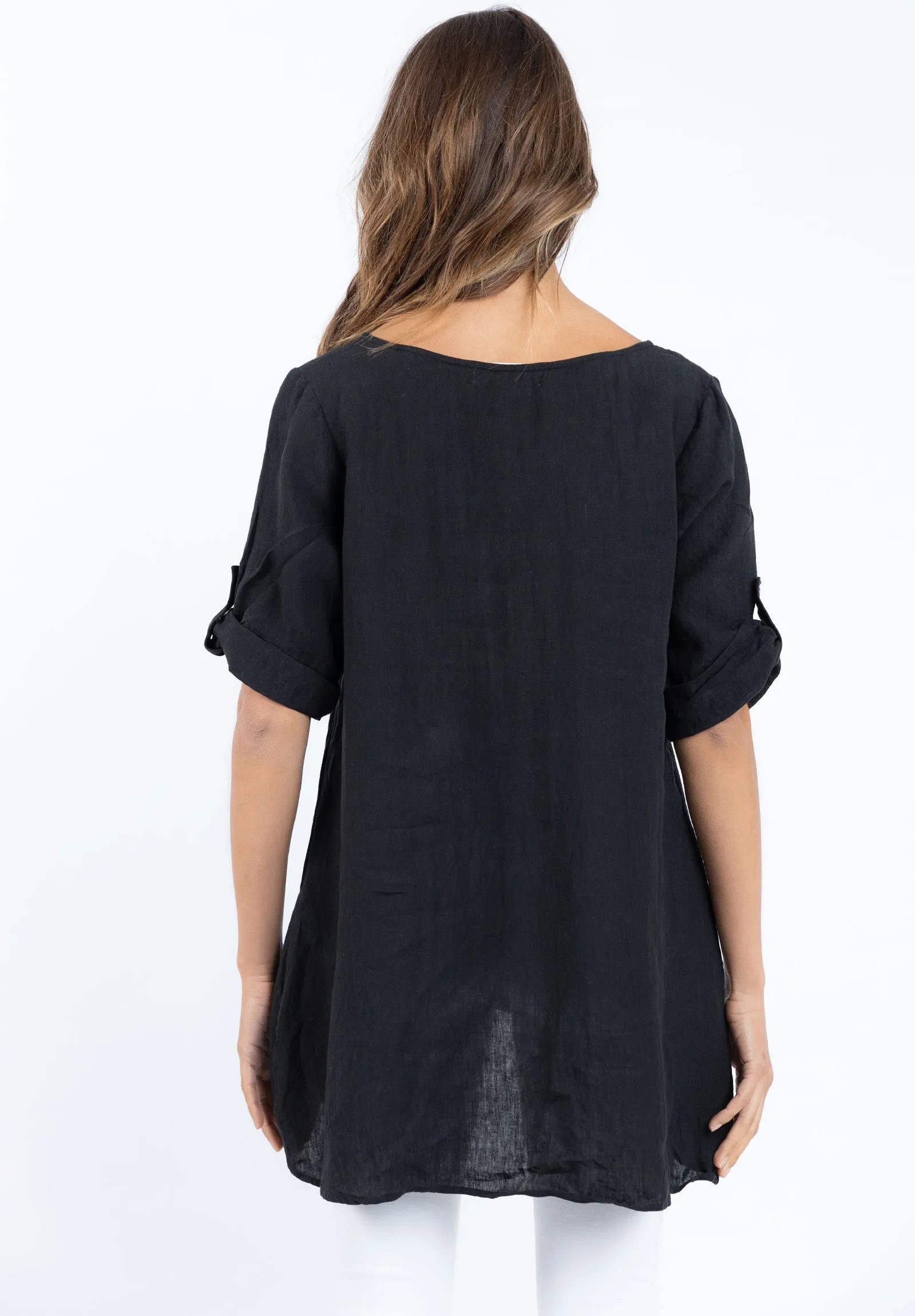 Federica Black Sand Washed Linen Tunic Top