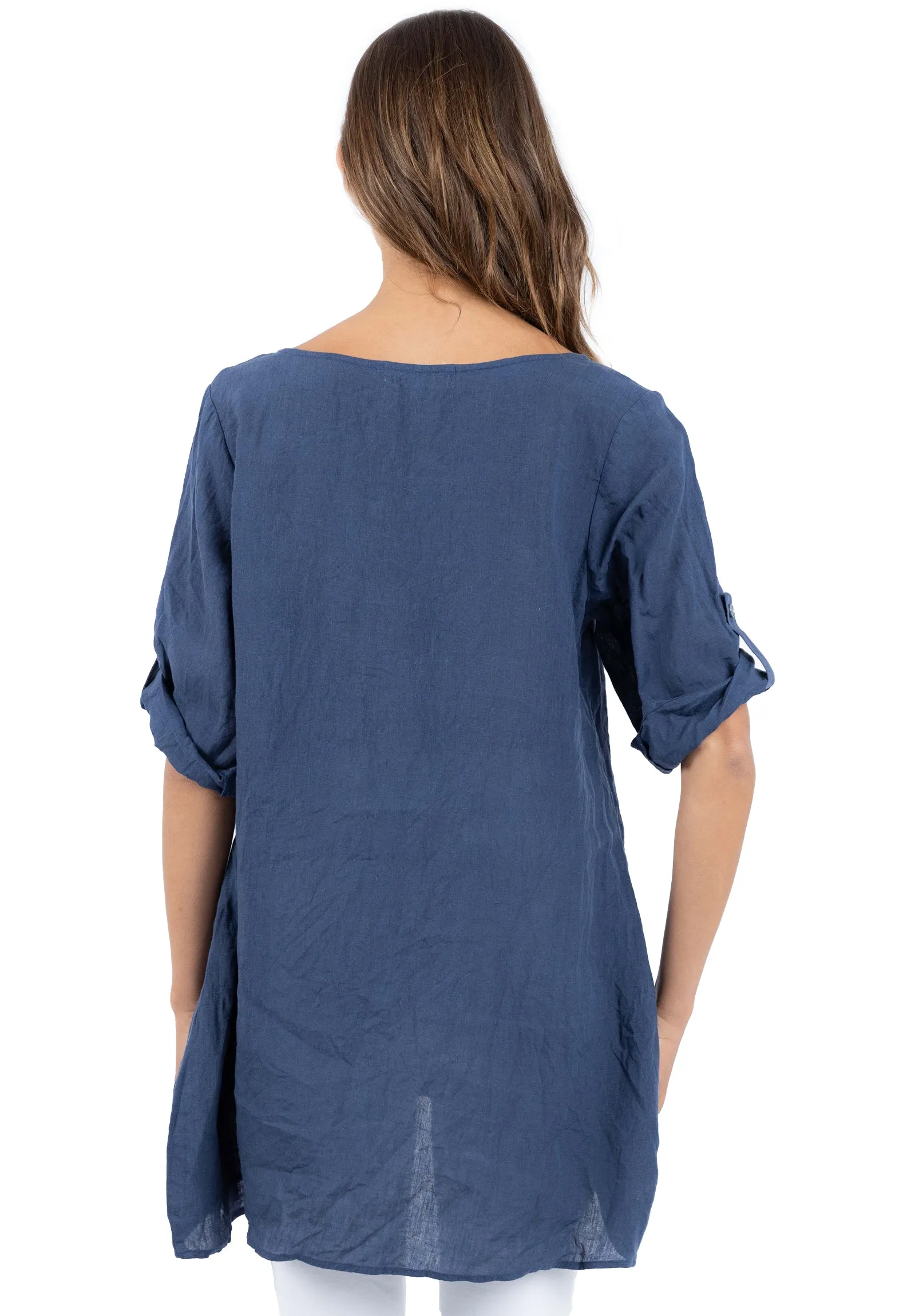 Federica Sand Washed Blue Linen Tunic Top