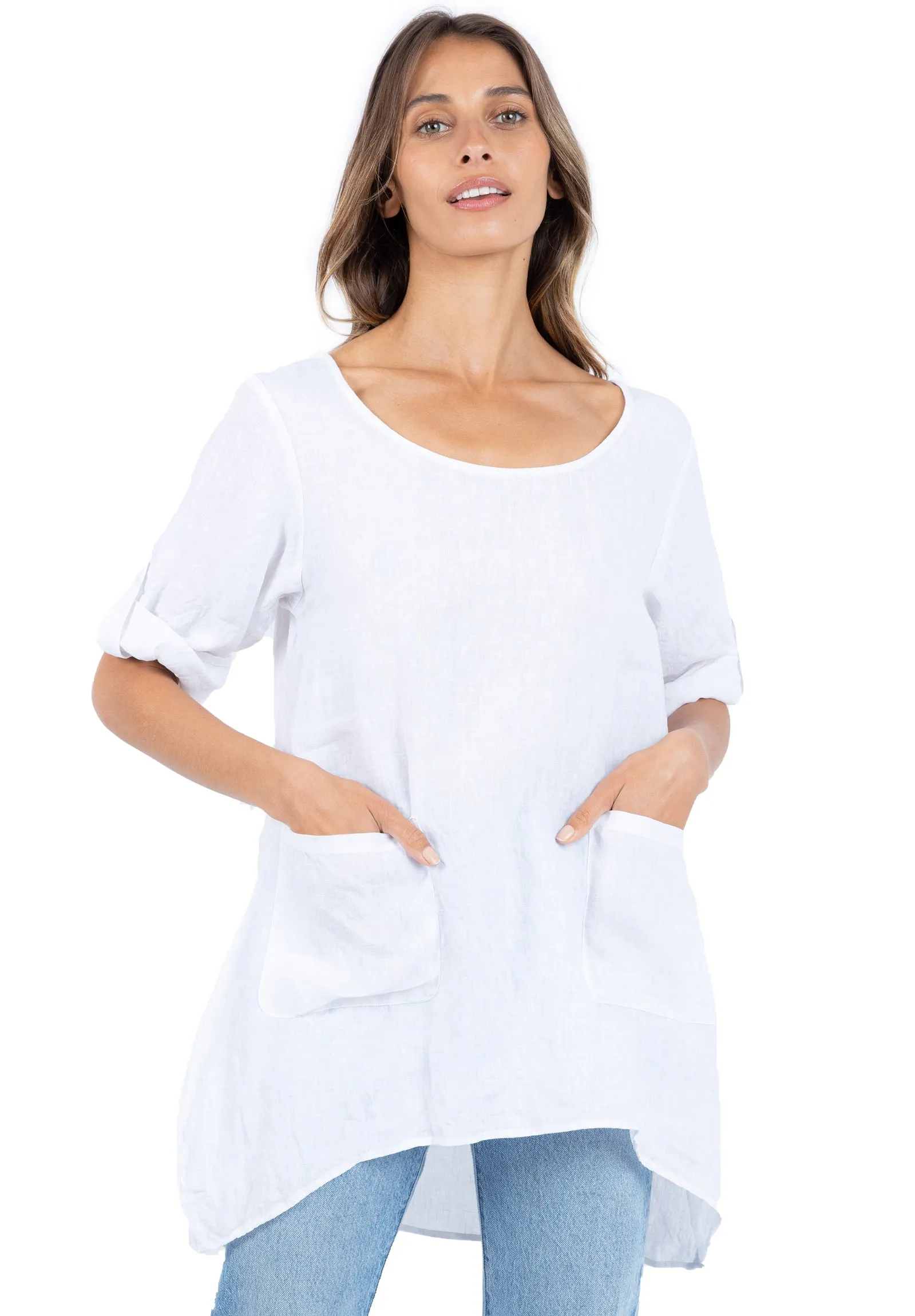 Federica White Sand Washed Linen Tunic Top