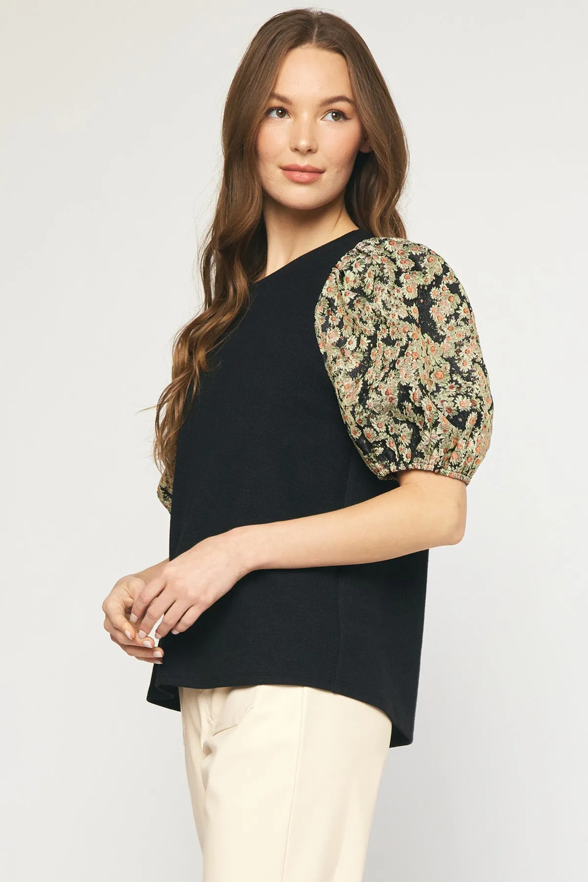 Floral Jacquard Sleeve Top