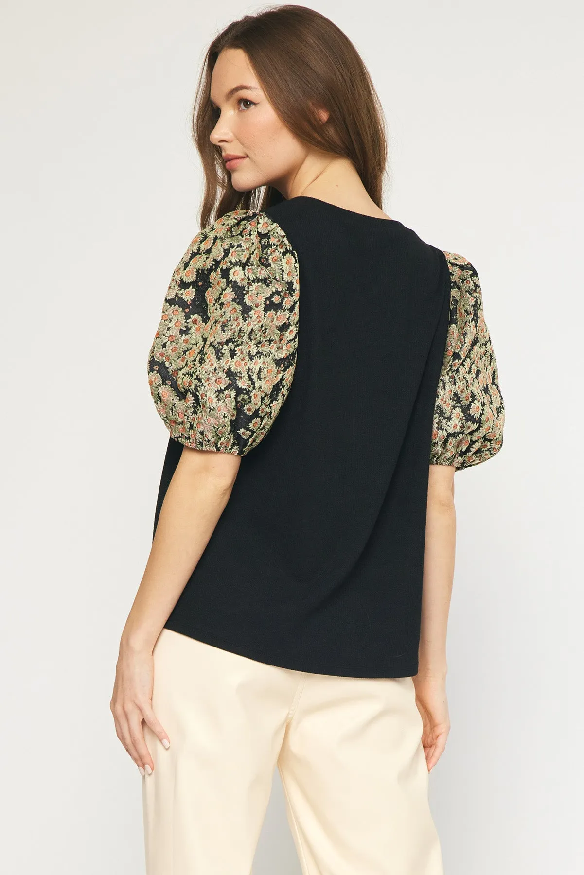 Floral Jacquard Sleeve Top