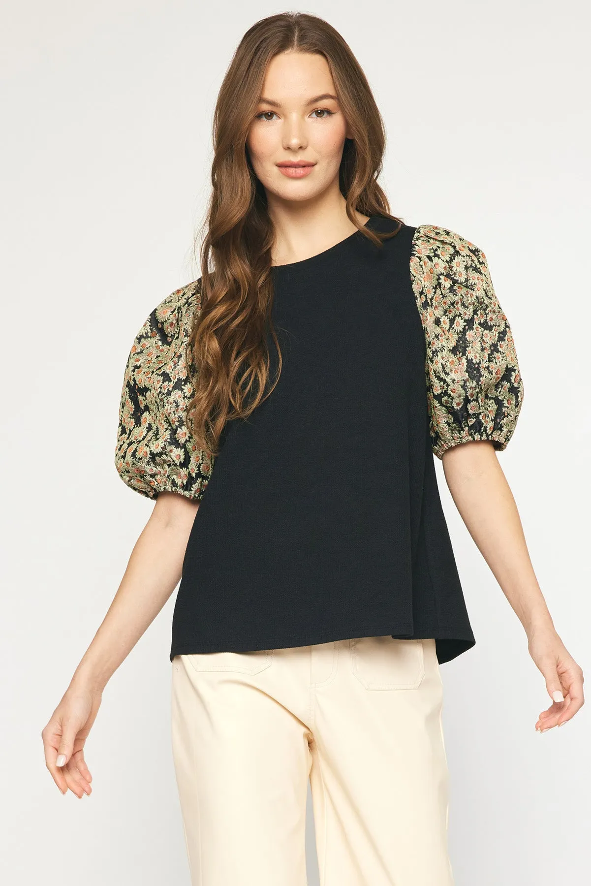 Floral Jacquard Sleeve Top