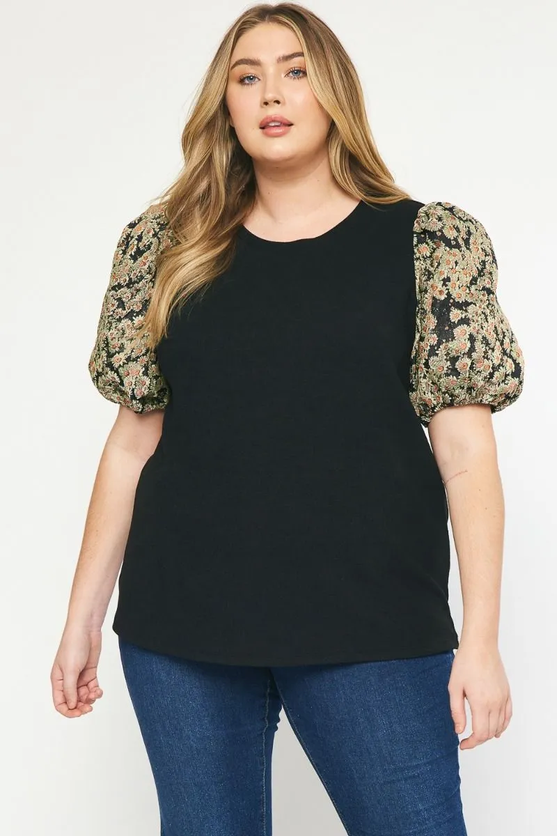 Floral Jacquard Sleeve Top