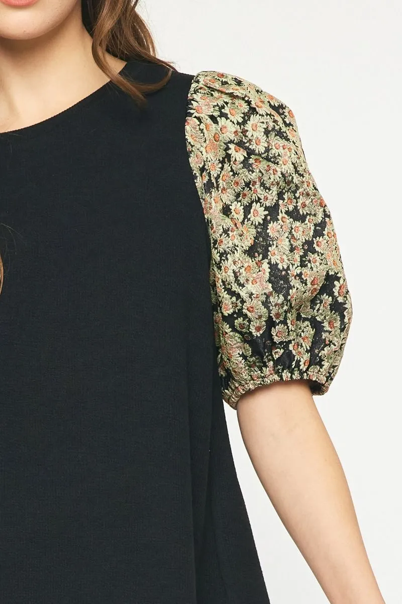 Floral Jacquard Sleeve Top