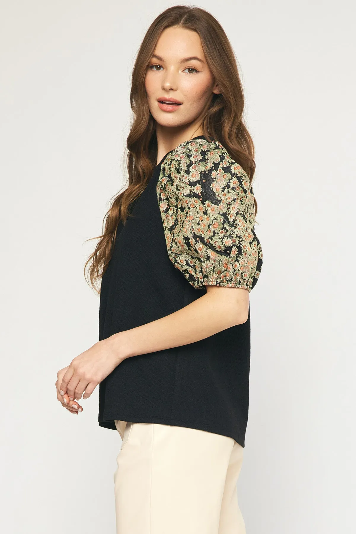 Floral Jacquard Sleeve Top