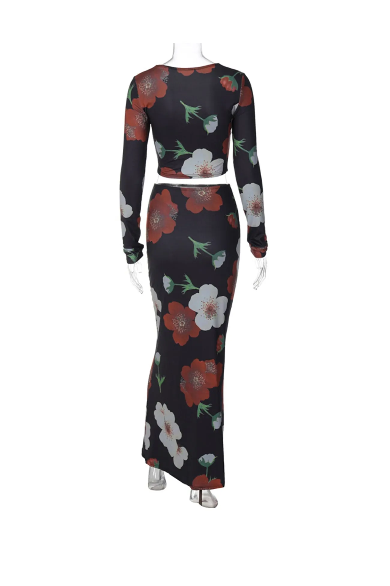 Floral Print Crop Top Midi Skirt Suits