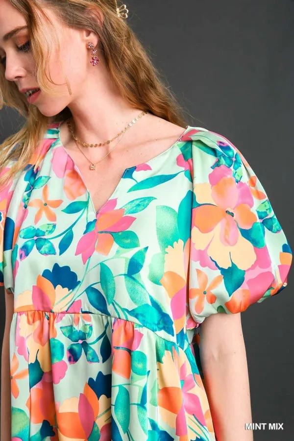 Floral Print Puff Sleeve Blouse