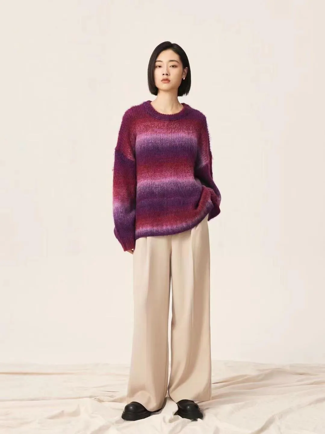 Flytonn-Fall Outfits Women Outwear Streetwear -women fall outfits high street ins style  fall outfits women Lazy Retro Dyed Yarn Gradient Color Sweater Meinuo Wool Knitted Loose Pullover Coat for Women Autumn and Winter