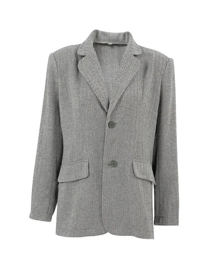 Flytonn-Fall Outfits Women Outwear Streetwear -women's outerwear women's coat Gray Houndstooth Polyester Blend Tweed Blazer Jacket