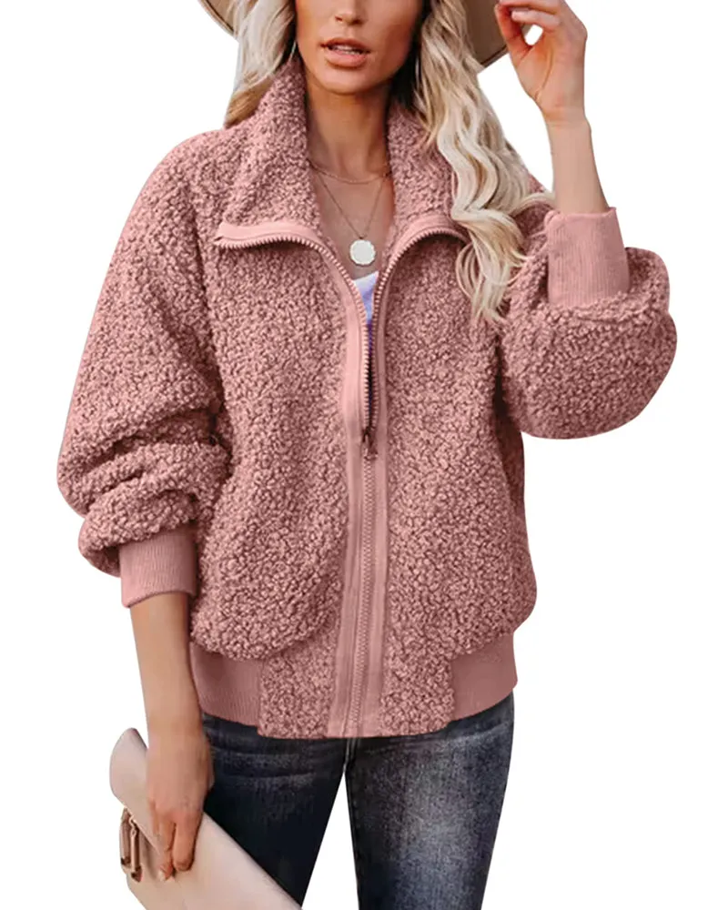 Fuzzy Fleece Jackets Oversized Open Front Coat Zipper Outwear(TTShop02) - Zeagoo (Us Only)