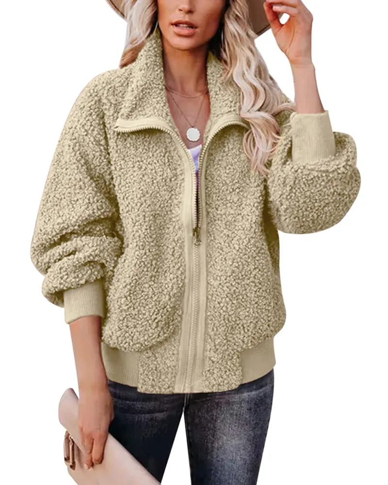 Fuzzy Fleece Jackets Oversized Open Front Coat Zipper Outwear(TTShop02) - Zeagoo (Us Only)