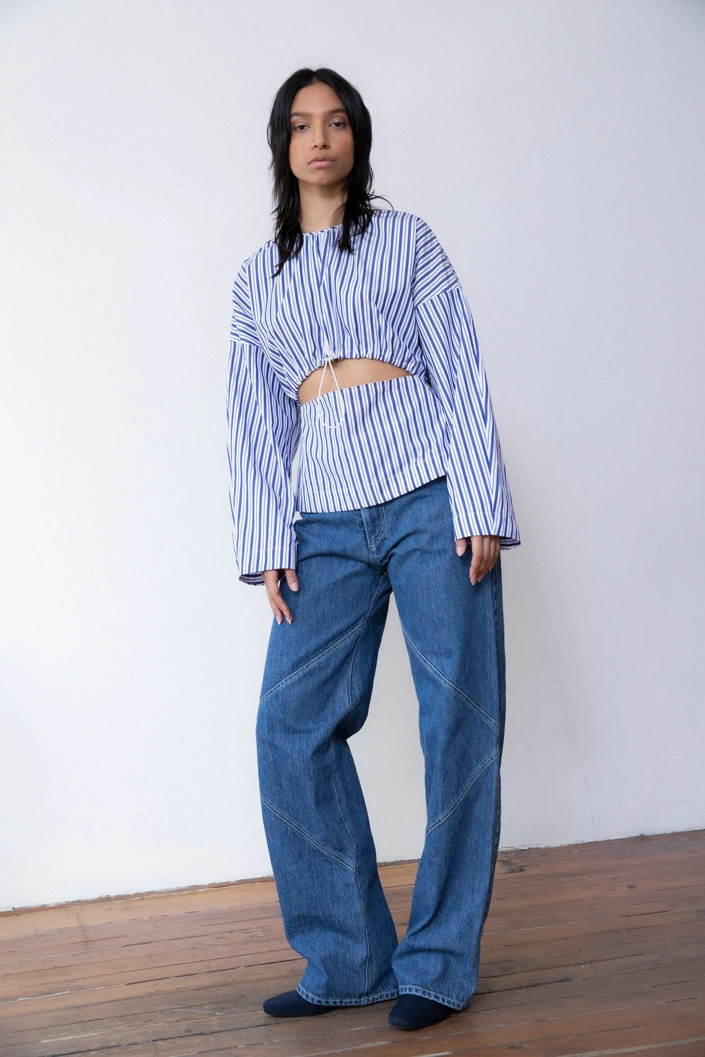 Gathered Front Tunic - Blue Stripe