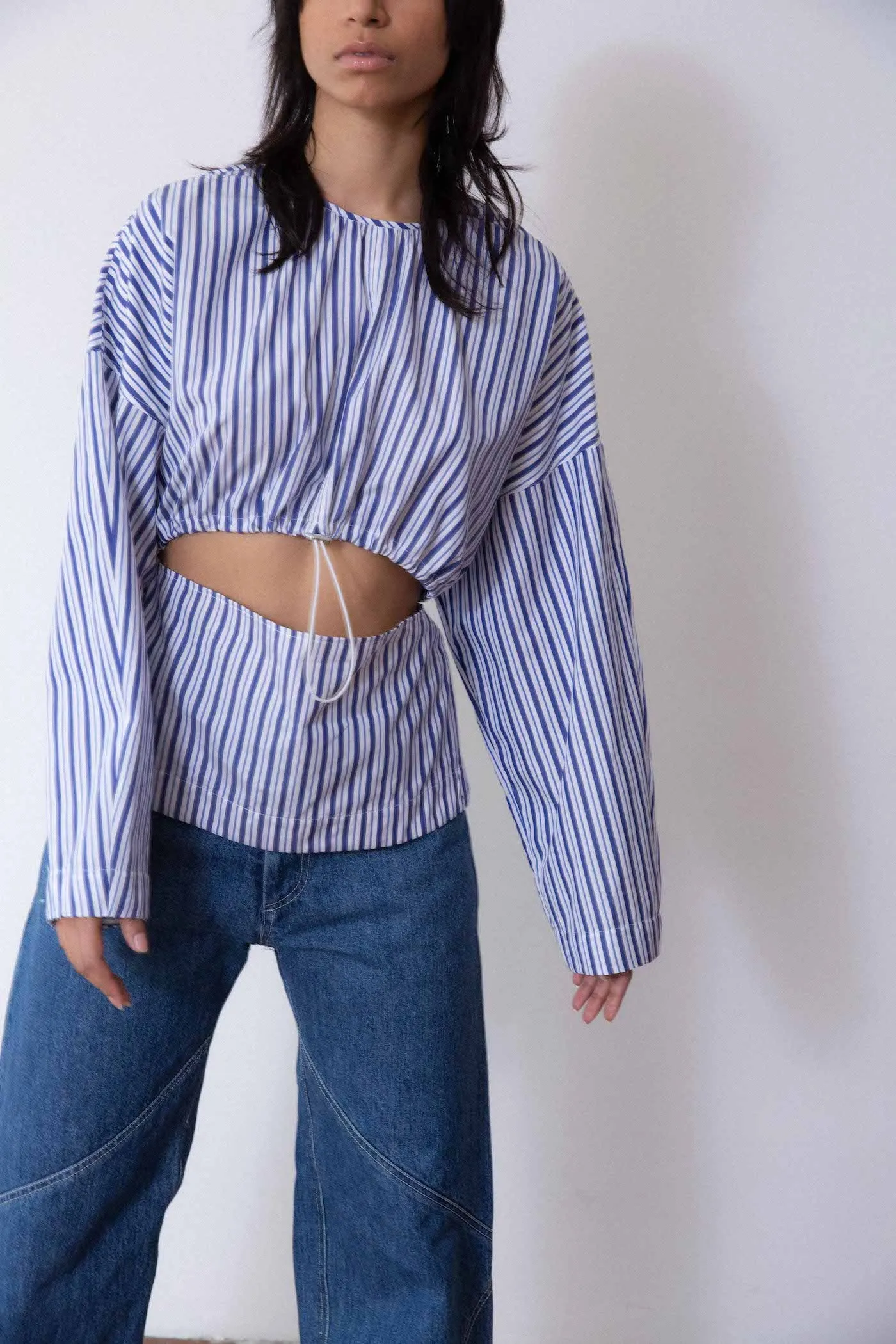 Gathered Front Tunic - Blue Stripe