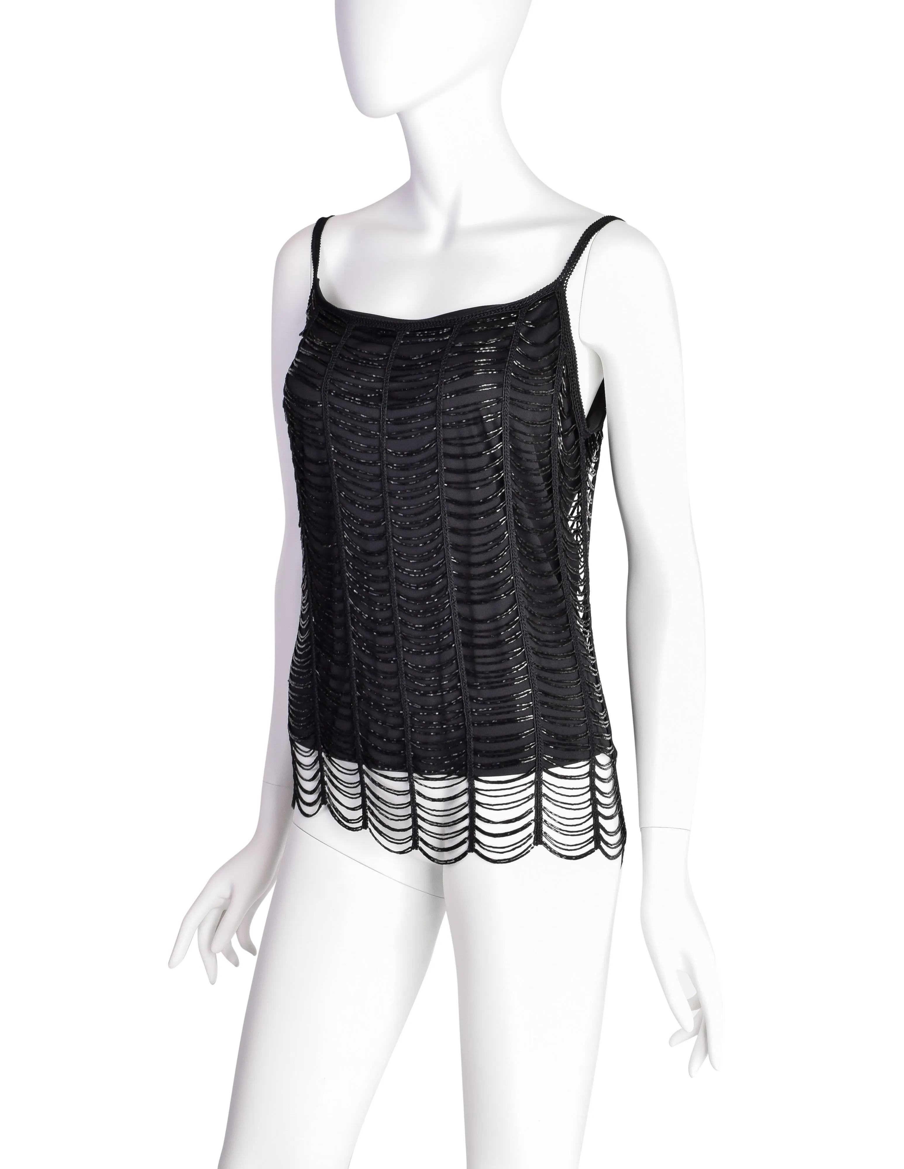 Gianfranco Ferre Studio Vintage Black Scalloped Beaded Tank Top