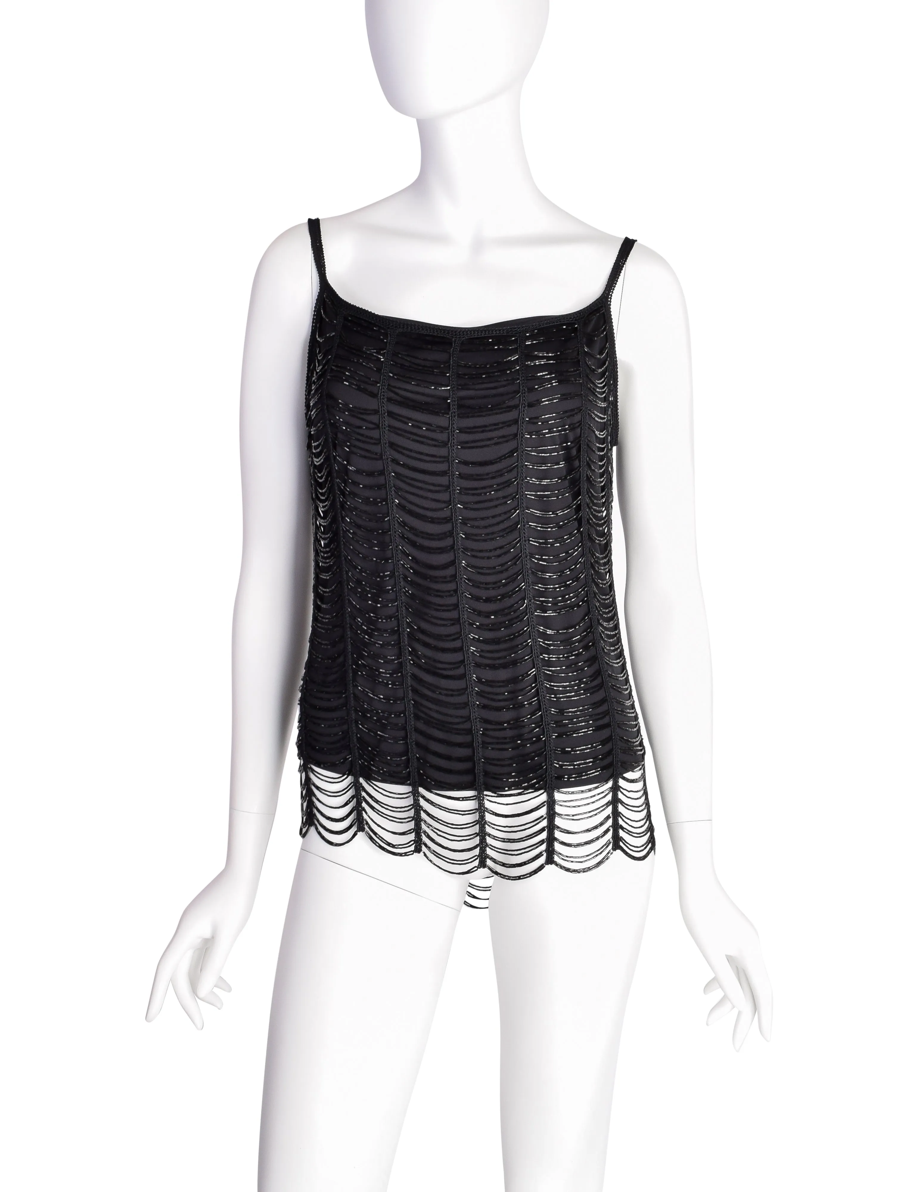 Gianfranco Ferre Studio Vintage Black Scalloped Beaded Tank Top