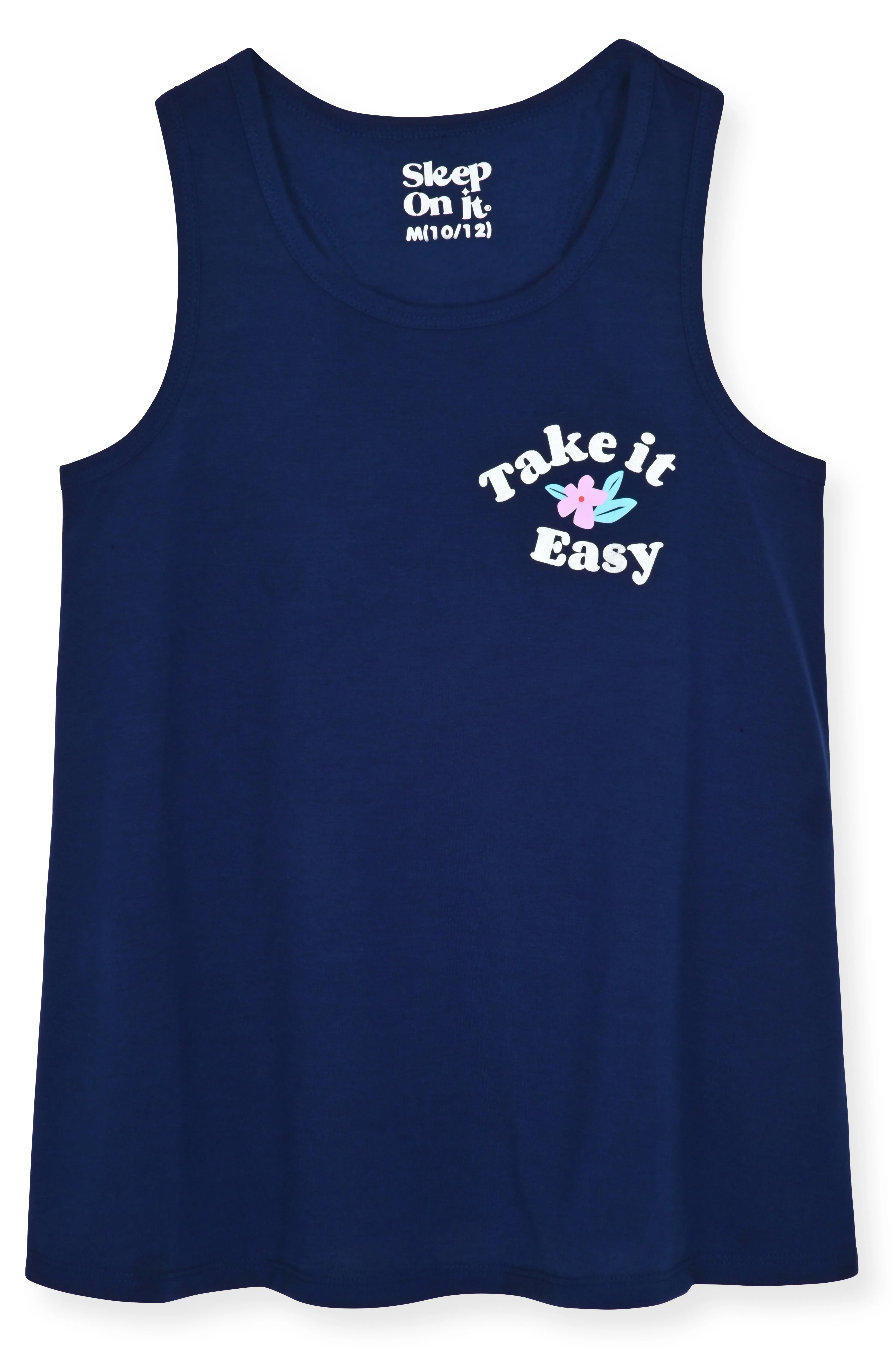 Girls 2-Piece Sleeveless Tank-Top Jersey Pajama Shorts Set with Hair Scrunchie- Take It Easy.