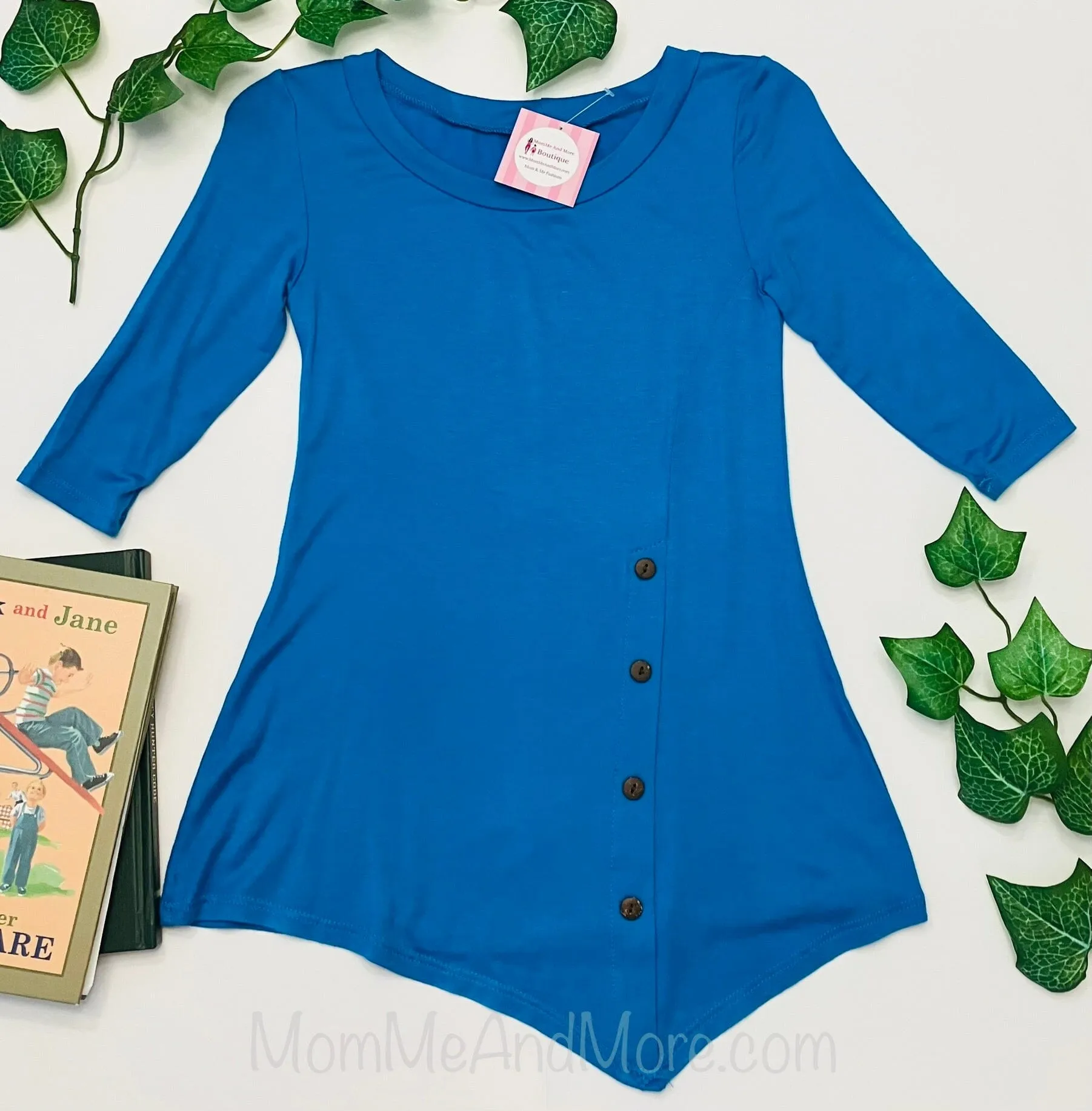 Girls High-Low Dress, Long Tunic Top, Sizes 6/8/10/12, Teal Blue