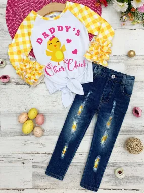 Girls "Daddy's Other Chic" Top with Distressed Patched Jeans Set