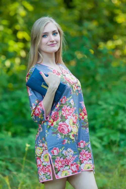 Gray Sun and Sand Style Caftan in Rosy Red Posy Pattern