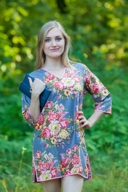 Gray Sun and Sand Style Caftan in Rosy Red Posy Pattern