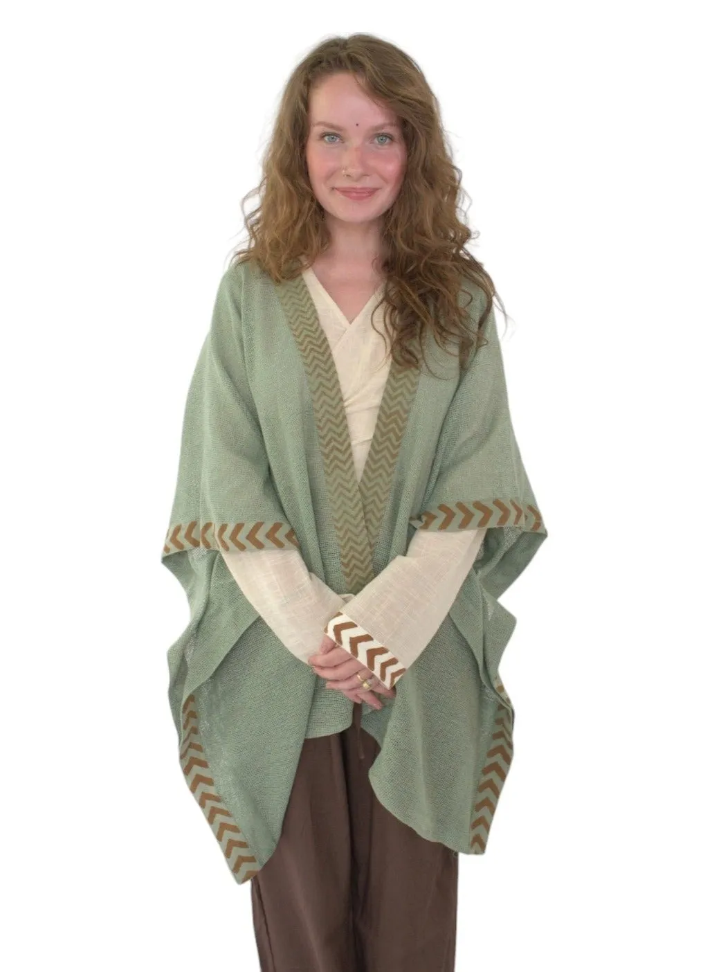 Green Sage Mesh Open Poncho