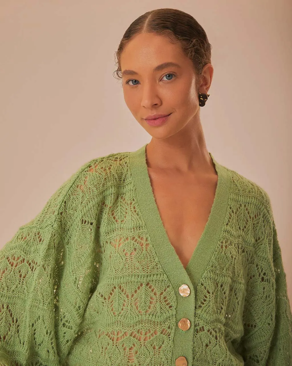 Green Textured Knit Cardigan