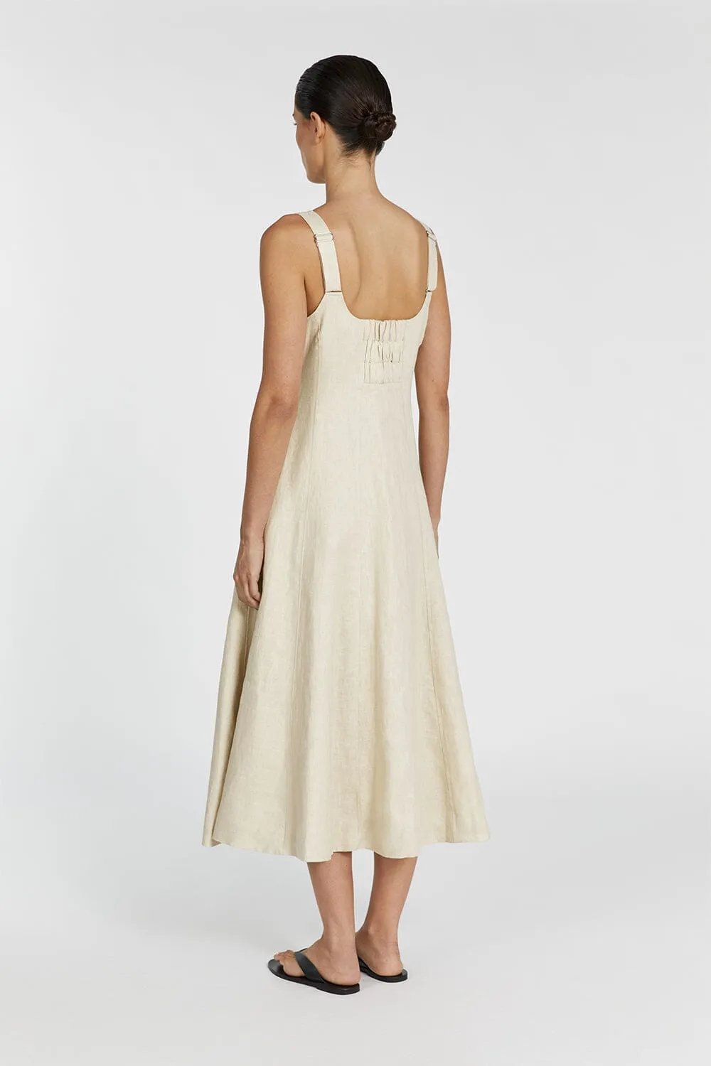 HARRIET SAND LINEN MIDI DRESS