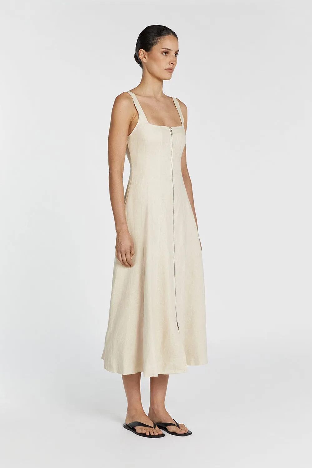 HARRIET SAND LINEN MIDI DRESS