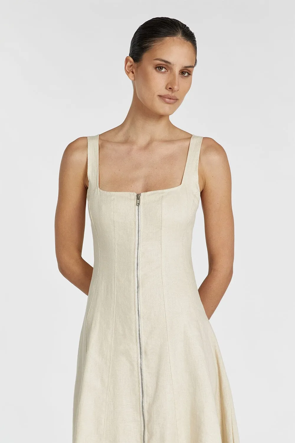 HARRIET SAND LINEN MIDI DRESS