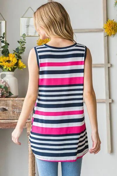 Heimish Striped Twist Knot Round Neck Tank