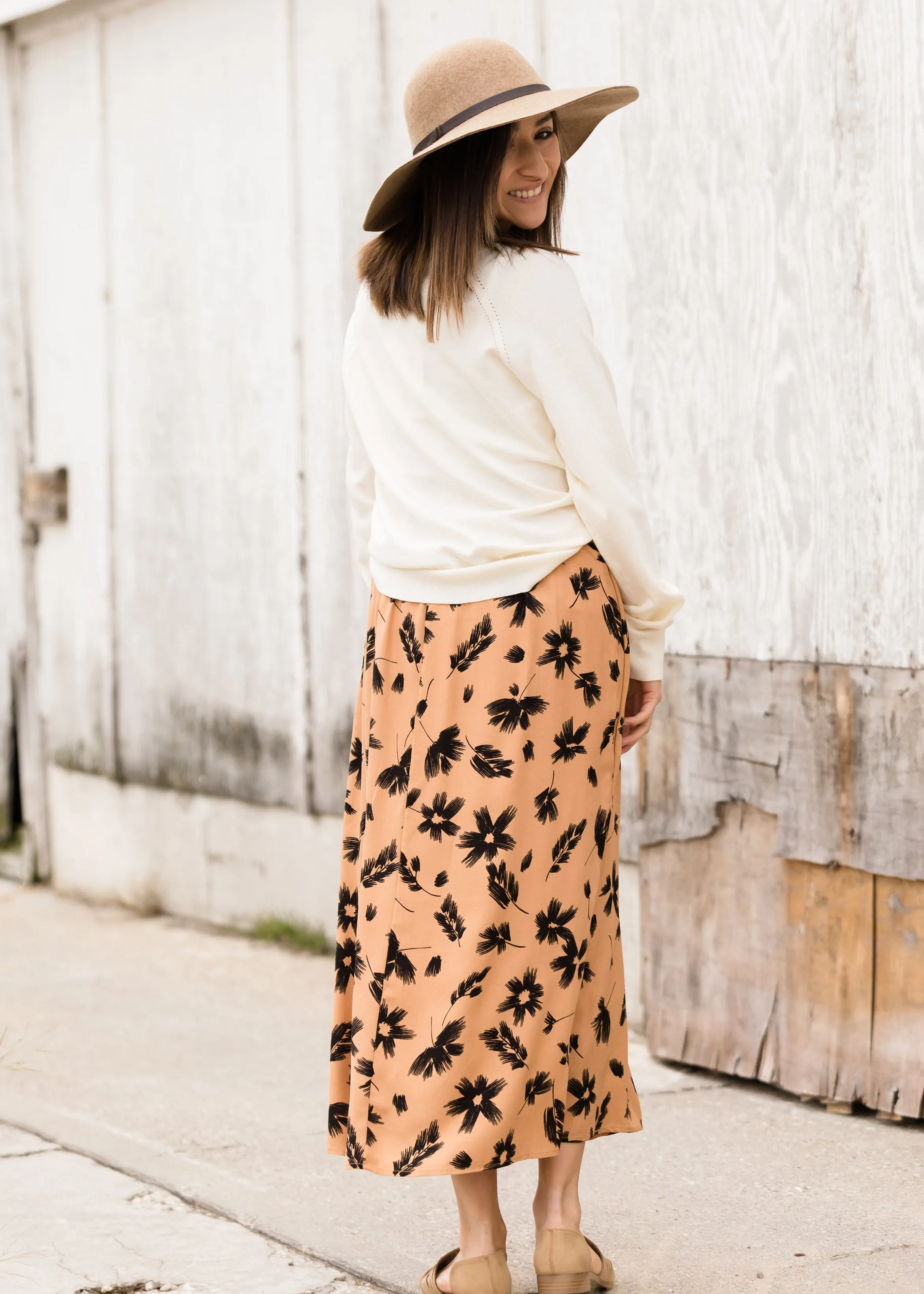 High Waist Floral A-Line Midi Skirt - FINAL SALE