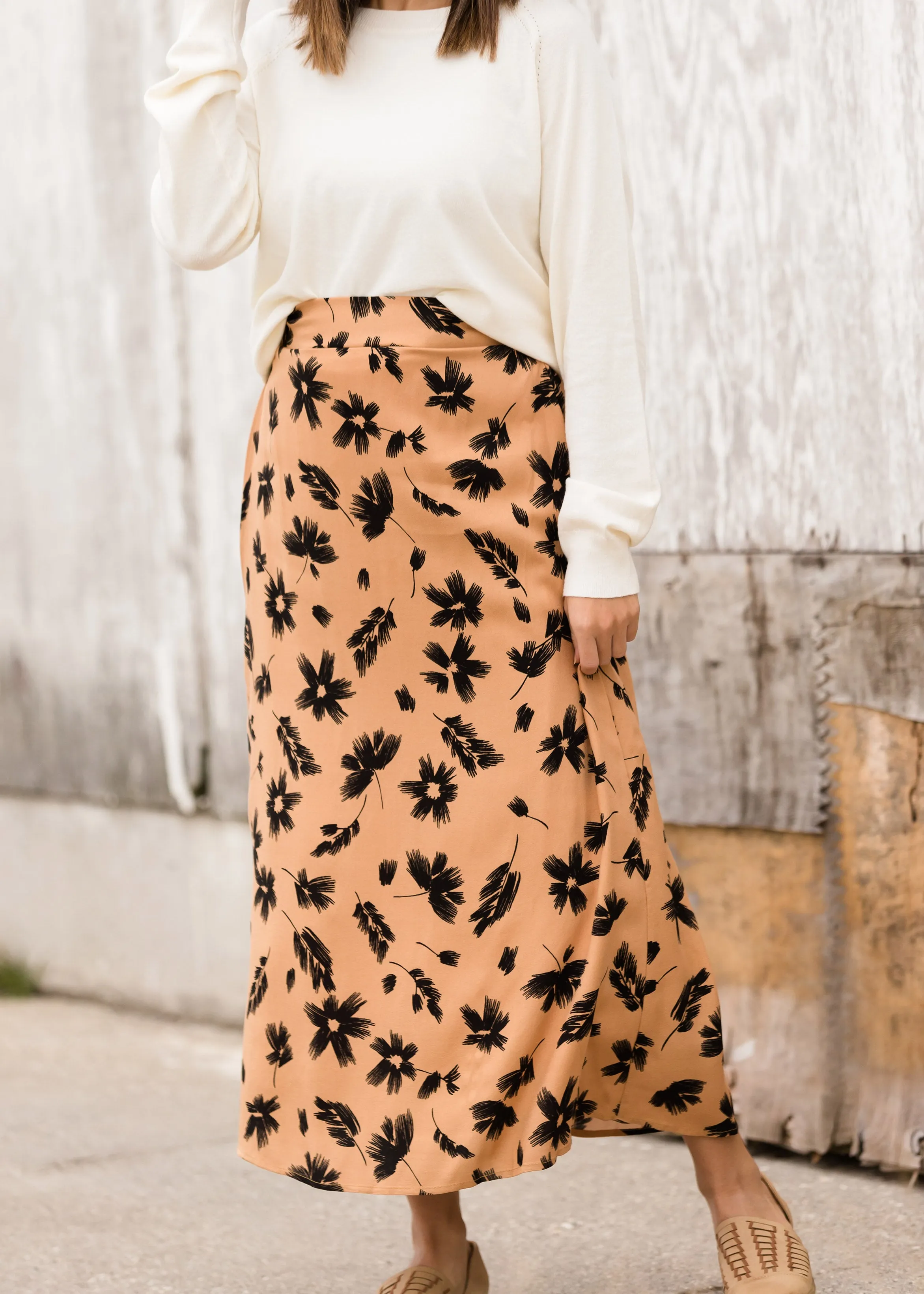 High Waist Floral A-Line Midi Skirt - FINAL SALE