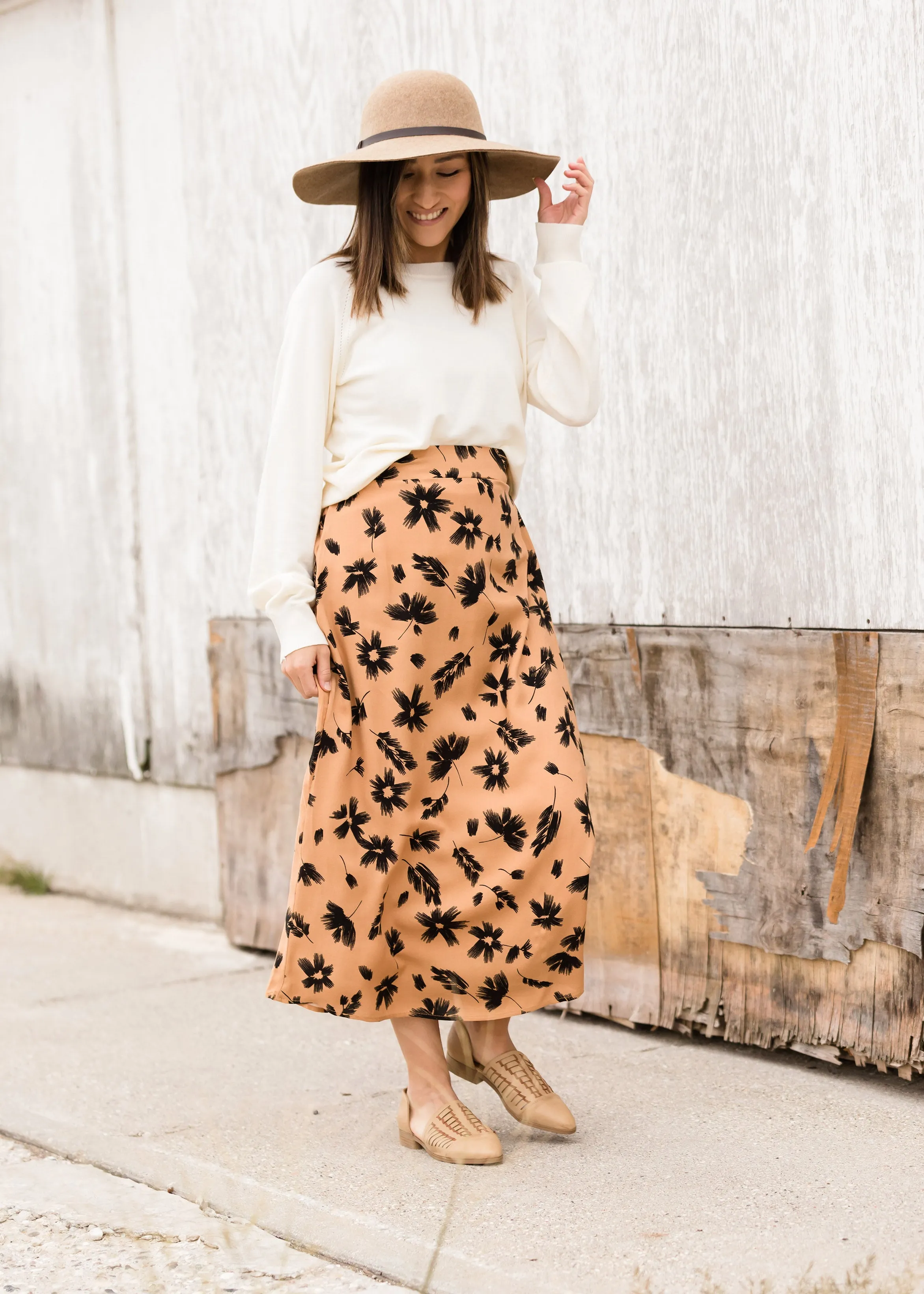 High Waist Floral A-Line Midi Skirt - FINAL SALE