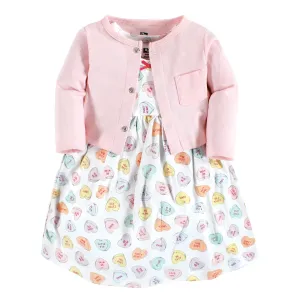 Hudson Baby Cotton Dress and Cardigan Set, Be Mine Valentine